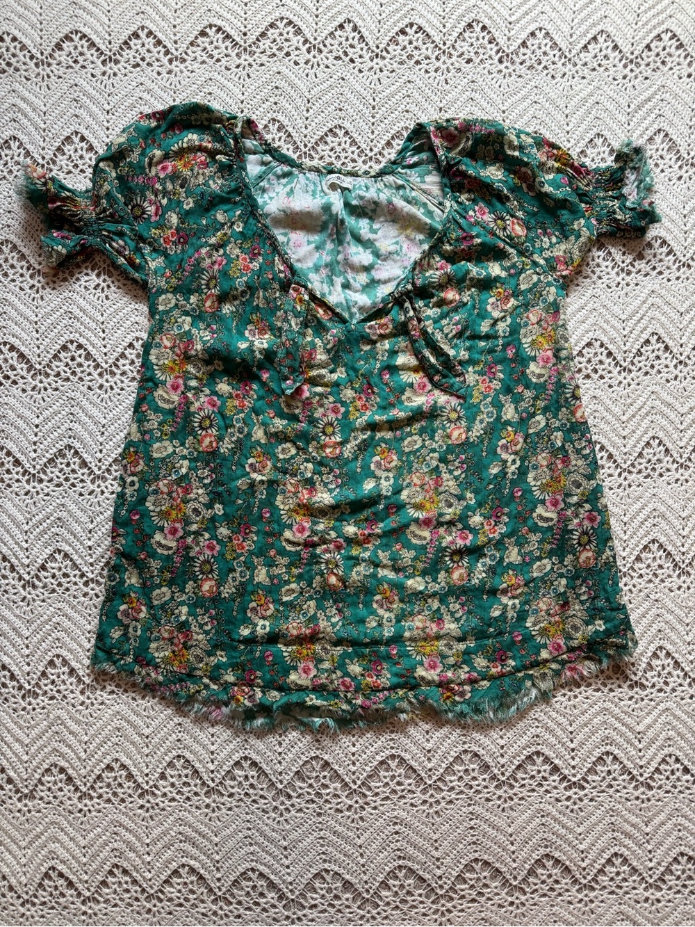 Natural Life Sienna Green Floral Cotton Gauze Mini Dress Tunic Shirt Boho